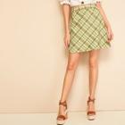 Romwe High Waist Plaid A-line Skirt