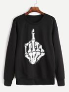 Romwe Black Hand Bone Print Sweatshirt