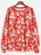 Romwe Red Snowman Print Sweatshirt