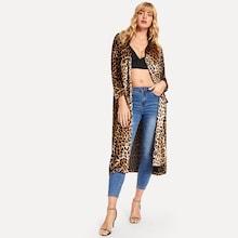 Romwe Leopard Print Longline Coat