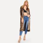 Romwe Leopard Print Longline Coat