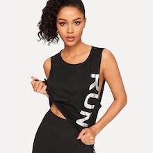 Romwe Low Side Letter Print Tank Top