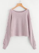 Romwe Lace Up Sleeve Jumper
