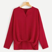 Romwe V-neck Asymmetrical Hem Blouse