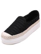 Romwe Black Thick-soled Striped Weave Flats
