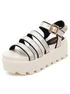 Romwe Silver Buckle Strap Thick-soled Sandals