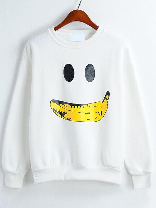 Romwe Banana Print White Sweatshirt