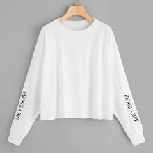 Romwe Letter Print Sleeve Tee
