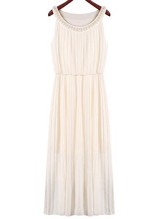 Romwe With Pearl Collar Chiffon Pleated Sun Dress