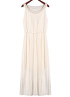 Romwe With Pearl Collar Chiffon Pleated Sun Dress