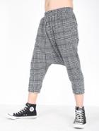 Romwe Men Plaid Button Decoration Harem Pants