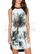Romwe White Black Sleeveless Trees Print Dress