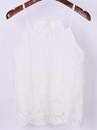 Romwe Keyhole Tie-neck Lace Cami Top - White