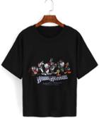 Romwe Cartoon Embroidered Black T-shirt