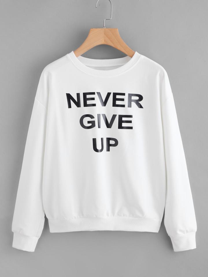 Romwe Drop Shoulder Slogan Print Sweatshirt