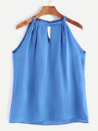 Romwe Blue Keyhole Sleeveless Halter Top