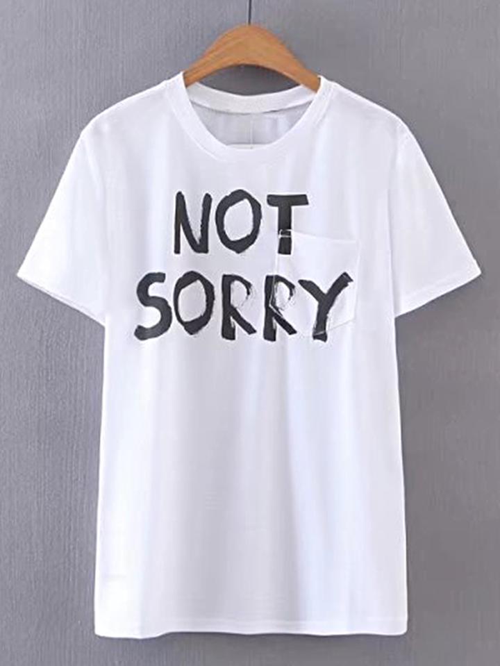 Romwe Slogan Print Tee With Pocket