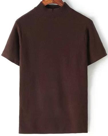 Romwe Stand Collar Knit Coffee Sweater