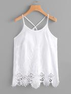 Romwe Scalloped Crochet Trimmed Embroidered Cami Top