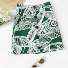Romwe Plus Tropical Print Single Breasted Skirt