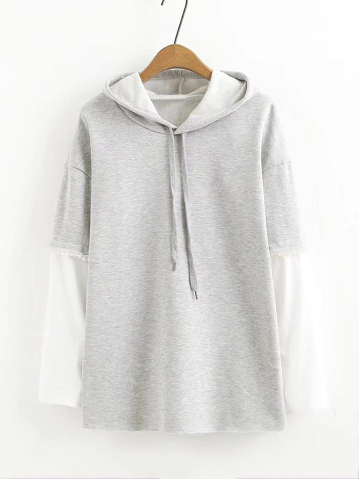 Romwe Faux Pearl Detail 2 In 1 Hoodie