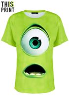 Romwe This Is Print Green Monster Print T-shirt