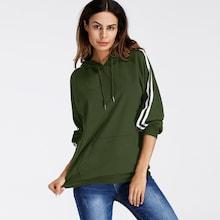Romwe Varsity-striped Hooded Sweatshirt