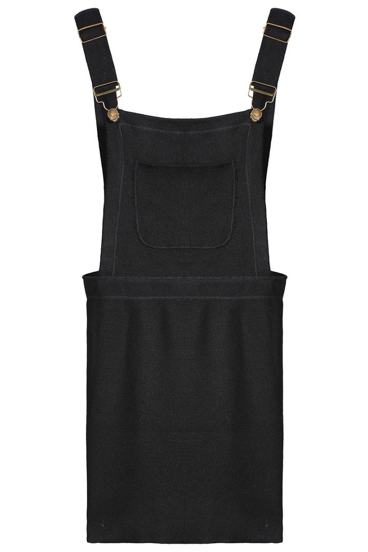 Romwe Pockets Pinafore Black Dress