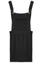 Romwe Pockets Pinafore Black Dress