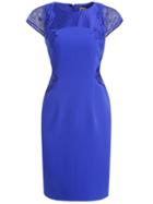 Romwe Blue Round Neck Cap Sleeve Embroidered Bodycon Dress