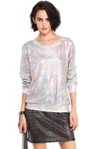 Romwe Sequin Camouflage Print Long-sleeved T-shirt