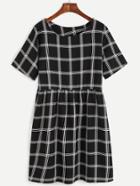 Romwe Black Grid High Waist Dress