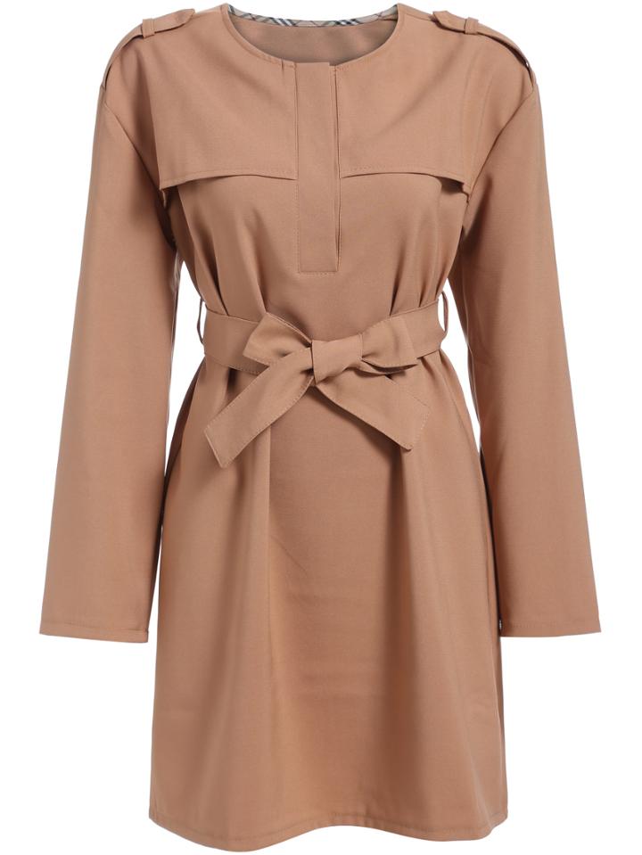Romwe Round Neck Belt Coat