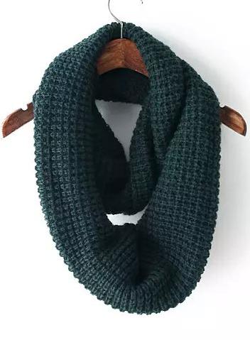 Romwe Collar Knitted Dark Green Scarf
