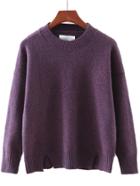 Romwe Purple Round Neck Split Knitwear