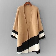 Romwe Contrast Panel Drop Shoulder Longline Cardigan