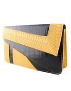 Romwe Yellow Black Crocodile Leather Clutch Bag