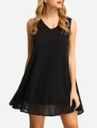 Romwe Black V Neck Chiffon Dress