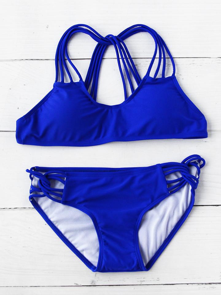 Romwe Strappy Push Up Bikini Set