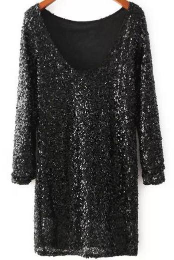 Romwe Sequined Backless Bodycon Dress
