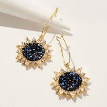 Romwe Rhinestone Sunflower Design Drop Earrings 1pair