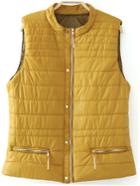Romwe Stand Collar With Zipper Yellow Vest