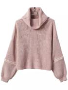 Romwe Turtleneck Zipper Pink Sweater
