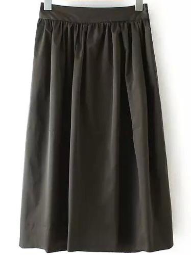 Romwe Pleated Zipper Grey Skirt