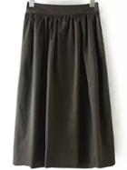Romwe Pleated Zipper Grey Skirt