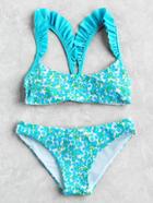 Romwe Calico Print Frill Strap Bikini Set
