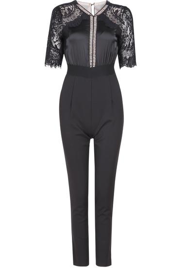 Romwe V Neck Lace Hollow Jumpsuit