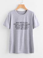 Romwe Sentence Print Marled T-shirt