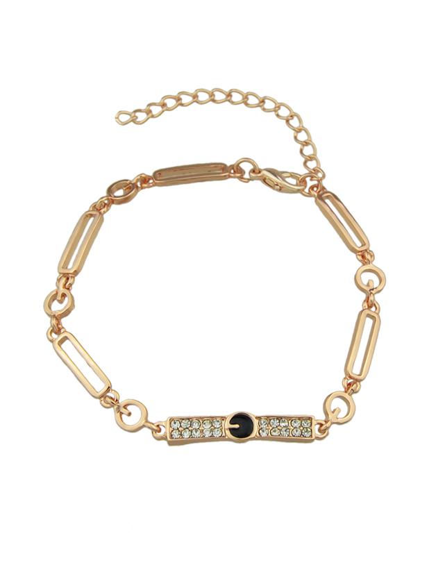 Romwe Gold Color Rhinestone Adjustable Chain Link Bracelets