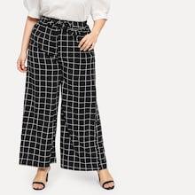 Romwe Plus Wide Leg Plaid Knot Pants